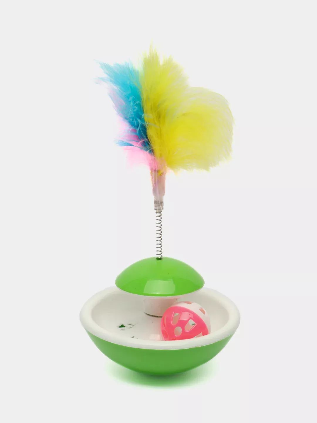 Неваляшка с перьями на пружине с кошачьей мятой 12,3*21см  фото, цены, купить