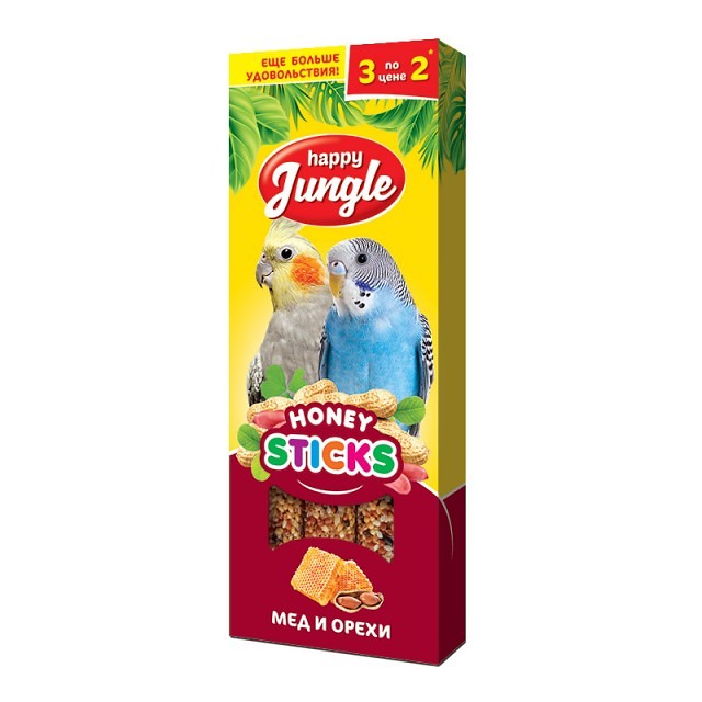 Happy Jungle лакомства  для птиц Мёд и Орехи (3палочки) 90г фото, цены, купить