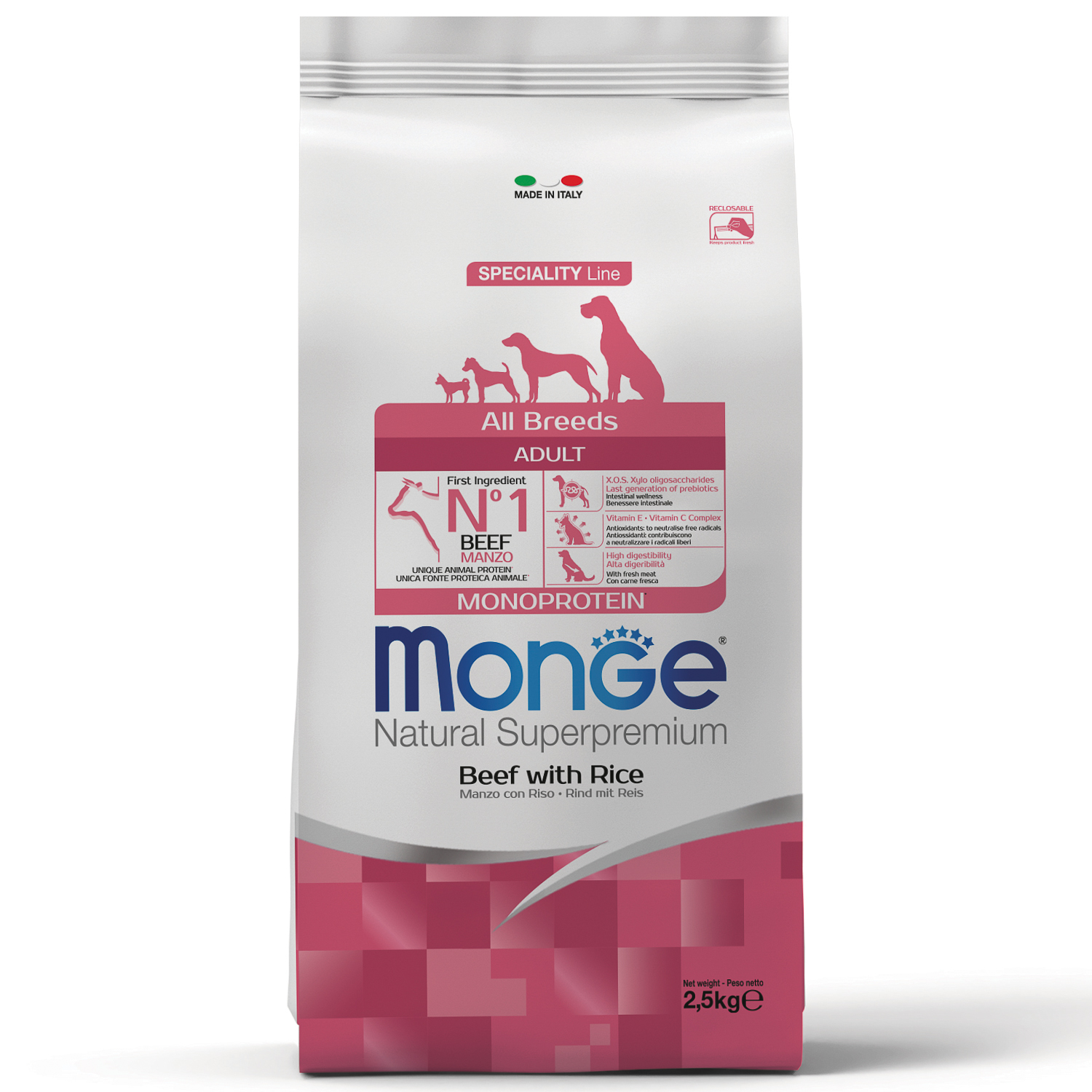 Monge Speciality Line Monoprotein сухой для взрослых собак всех пород Говядина/Рис 2,5кг фото, цены, купить