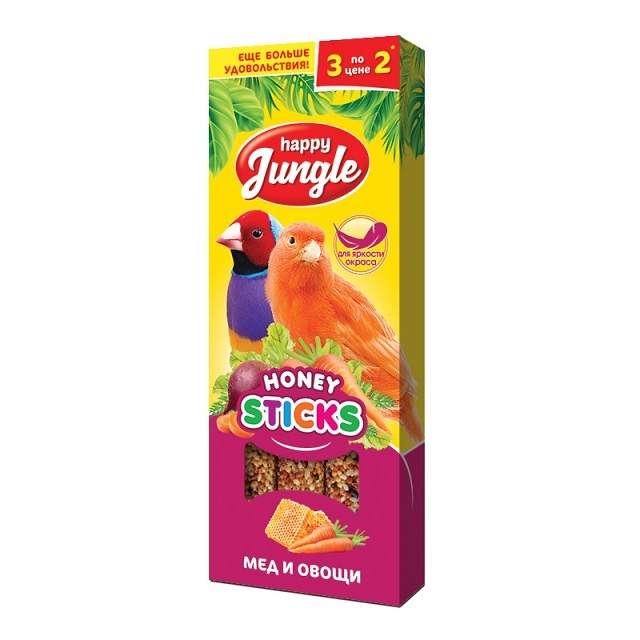Happy Jungle лакомство для мелких птиц Мёд и Овощи (3палочки) 90г фото, цены, купить