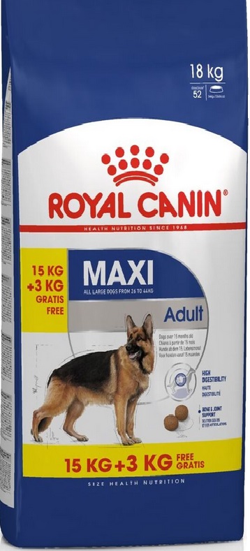 Royal Canin Maxi Adult для собак крупных пород 15кг+ 3кг в подарок фото, цены, купить