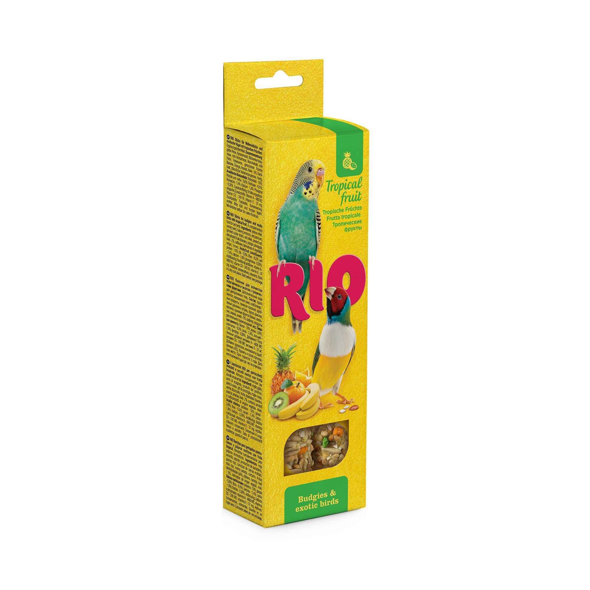 RIO для волнистых попугаев и экзотов с тропическими фруктами 2 палочки 40г фото, цены, купить
