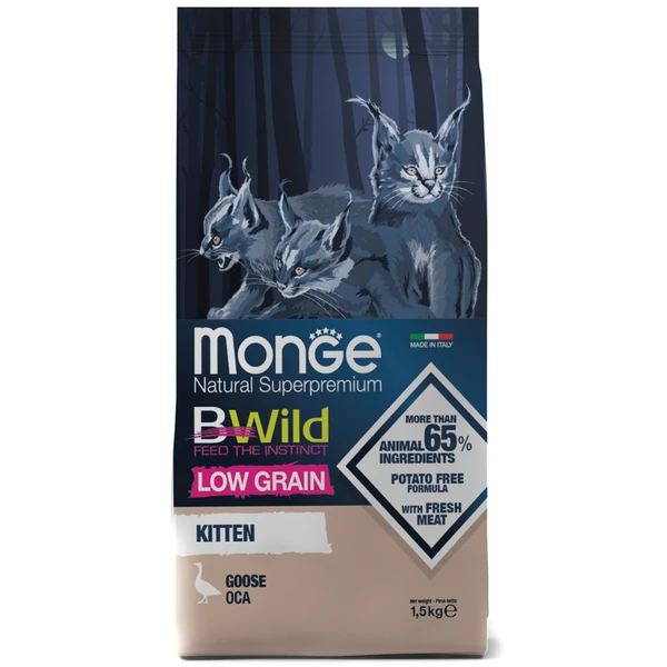 Monge BWild LOW GRAIN Kitten сухой для котят, из мяса гуся 1,5 кг фото, цены, купить