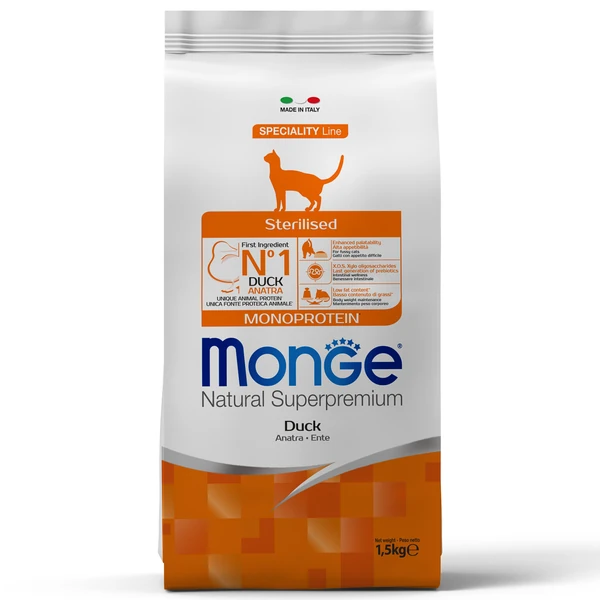 Monge Speciality Line Monoprotein сухой для стерилизованных кошек, из утки 1,5 кг фото, цены, купить