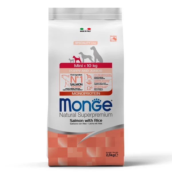 Monge Speciality Line Monoprotein сухой для щенков мелких пород Лосось/Рис 2,5кг фото, цены, купить