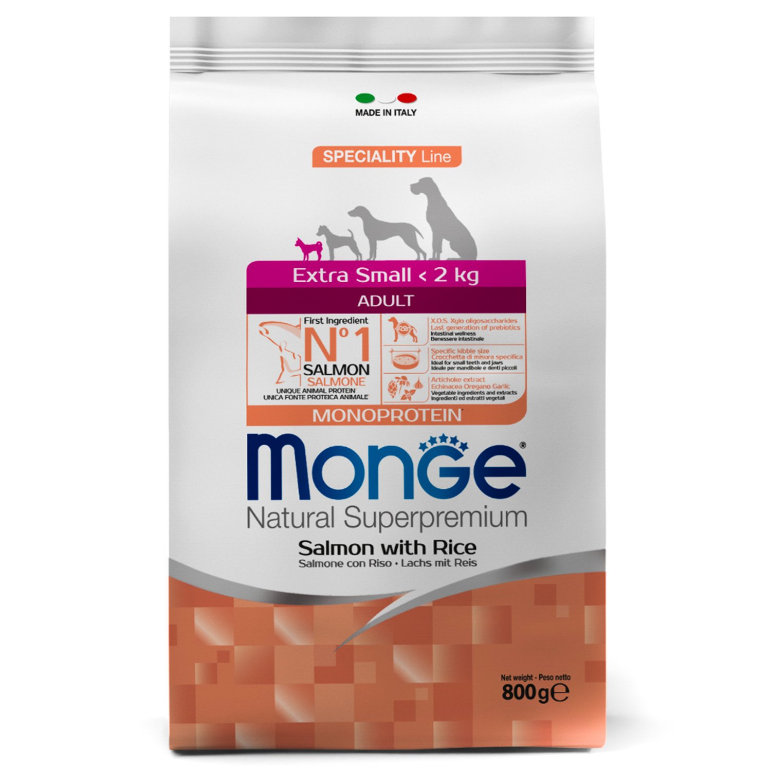 Monge Speciality Line Monoprotein сухой для взрослых собак миниатюрных пород Лосось/Рис 800г фото, цены, купить