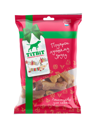 TiTBiT Печенье косточки двухцветные для собак (Новогодняя коллекция) 130 г 026052 фото, цены, купить