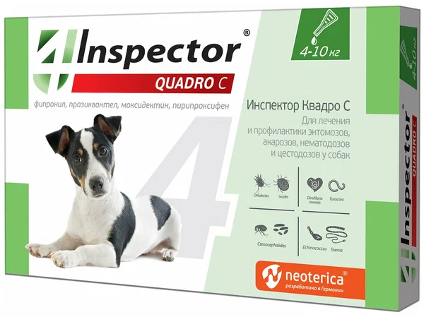 Inspector QUADRO (Инспектор Квадро) 1пип*1мл 4-10кг для собак на холку фото, цены, купить