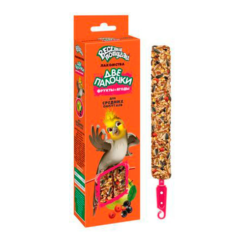 ВЕСЕЛЫЙ ПОПУГАЙ  - Палочки Фрукты и Ягоды для средних попугаев 2шт*35г фото, цены, купить