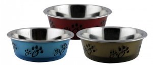 DOGMAN миска металлическая "Лапки"+резиновое дно  1,5л/21см с пластиковым покрытием  фото, цены, купить