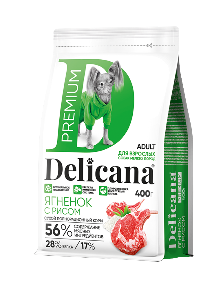 Delicana Ягненок с рисом для собак мелких пород 400г  фото, цены, купить