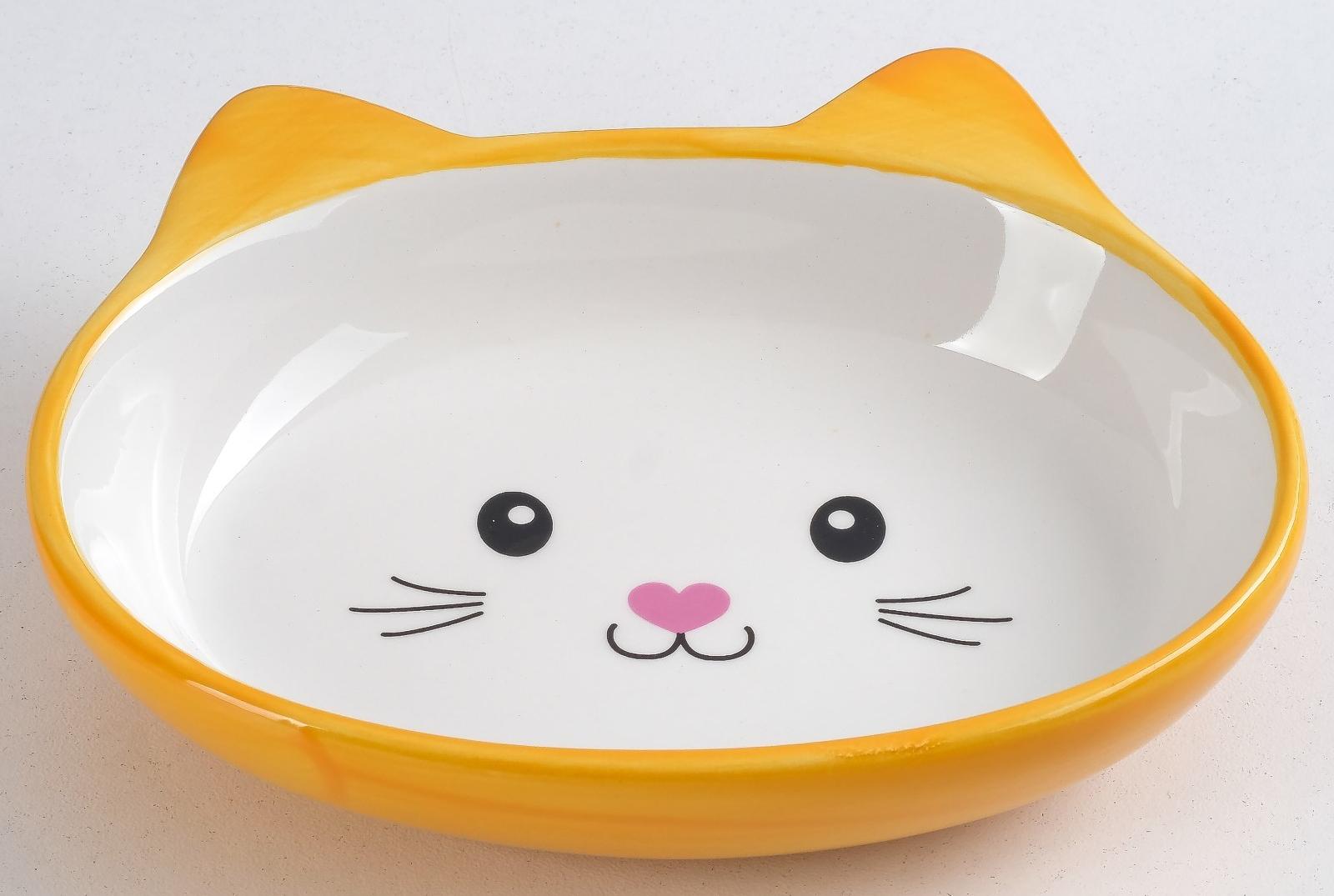 Миска керамическая овальная "Кошачья мордочка" 14*12*3,5 см, 200 мл, жёлто-оранжевая 2324215 фото, цены, купить