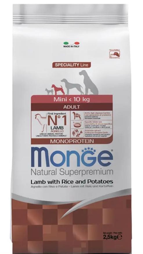 Monge Speciality Line Monoprotein сухой для взрослых собак мелких пород Ягнёнок/Рис 2,5кг фото, цены, купить