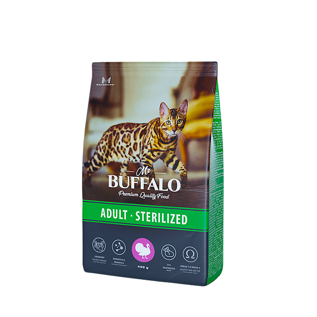 Mr.Buffalo STERILIZED с индейкой  для стерилизованных кошек 400г фото, цены, купить