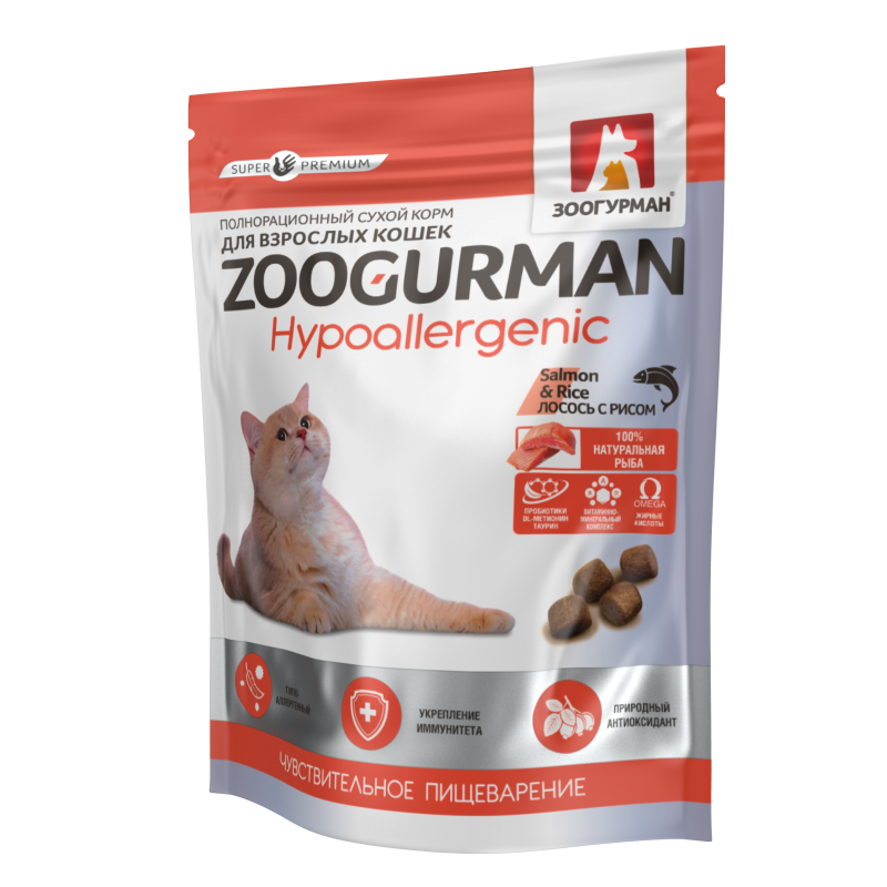 Zoogurman Hypoallergenic лосось с рисом для аллергичных кошек 350г фото, цены, купить