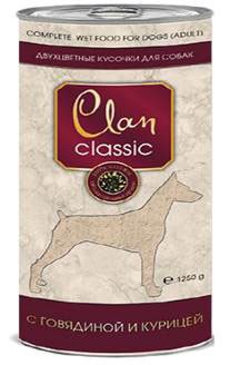 Clan CLASSIC консервы 1250г кусочки говядины,курицы в соусе для собак фото, цены, купить