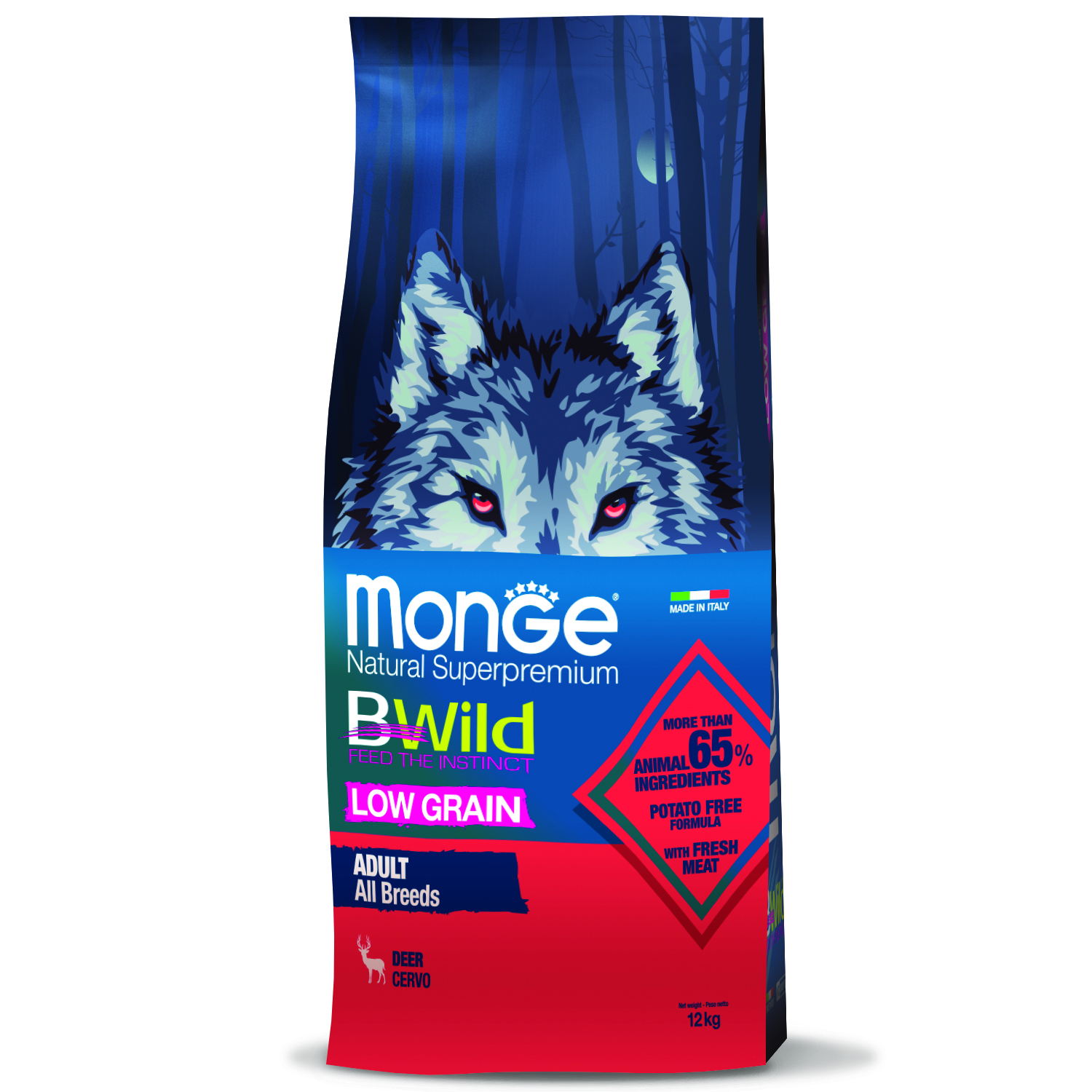 Monge BWild LOW GRAIN сухой для взрослых собак, из мяса оленя 12 кг фото, цены, купить
