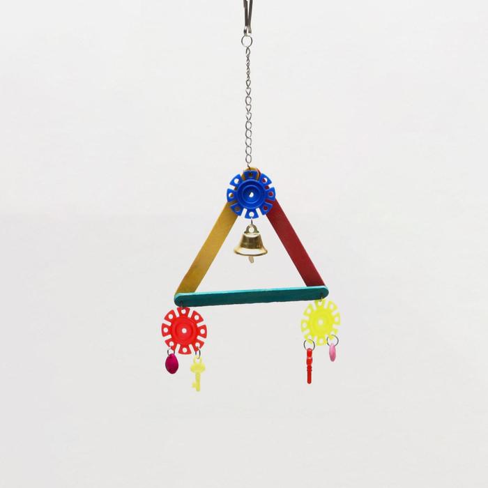 Игрушка для птиц "Разноцветный треугольник", с колокольчиком, микс 7152928