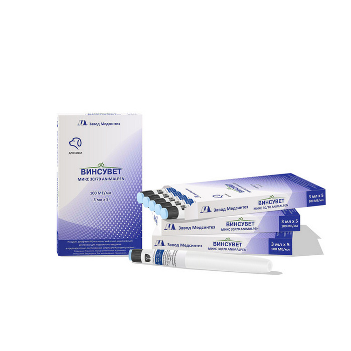 ВИНСУВЕТ Микс 30/70 ANIMALPEN для лечения сахарного диабета у собак, шприц-ручка фото, цены, купить