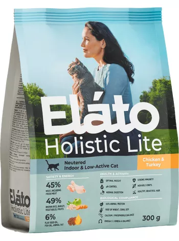 ELATO Holistic Lite для кошек стерилизованных с курицей и индейкой 300г фото, цены, купить