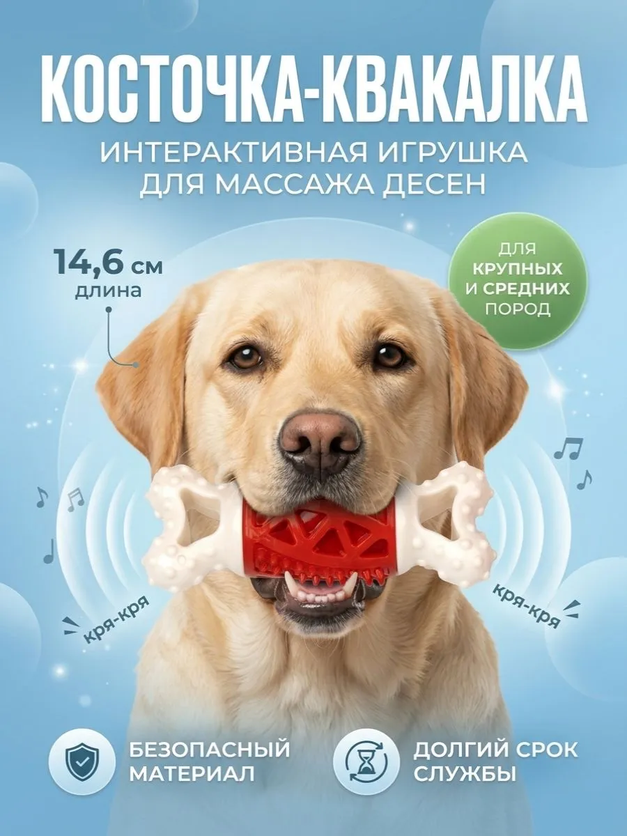 Игрушка для собак Кость квакающая 14,6см для массажа дёсен ЗАКУСАЙ-КА фото, цены, купить