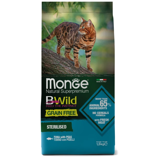 Monge BWild GRAIN FREE сухой для стерилизованных кошек, из тунца, 1,5 кг фото, цены, купить