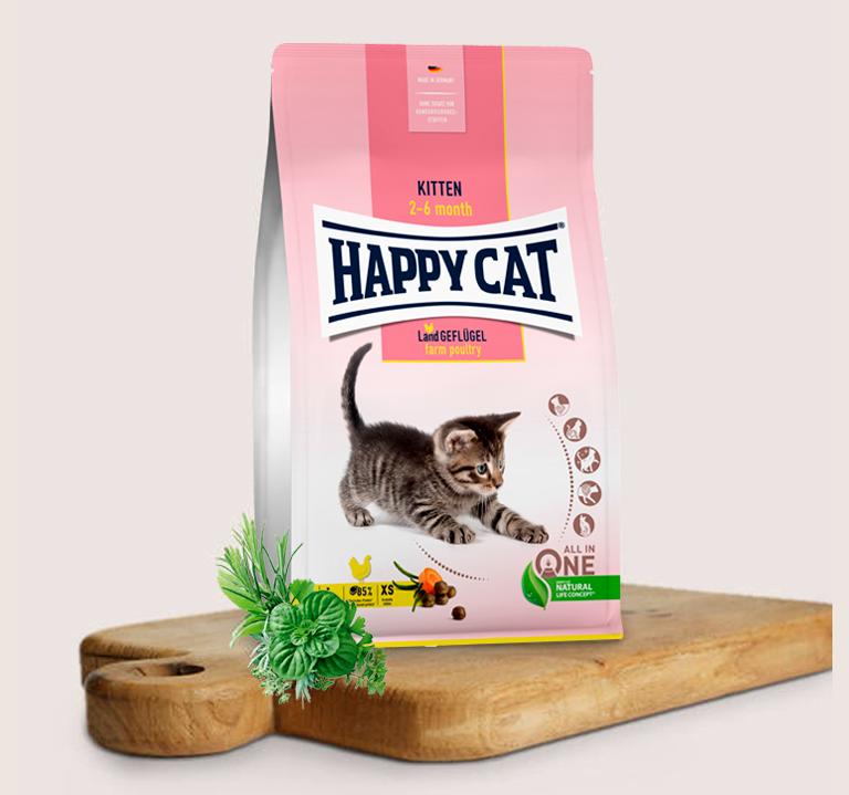 Happy Cat KITTEN Land Geflügel Домашняя Птица  с4 недель-4 месяцев 300г фото, цены, купить