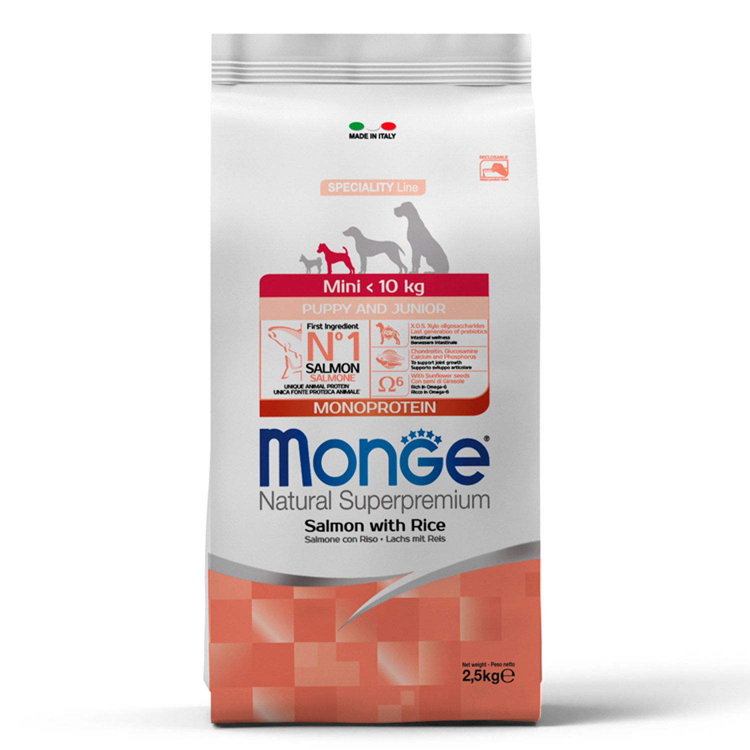 Monge Speciality Line Monoprotein сухой для щенков всех пород Лосось/Рис 2,5кг фото, цены, купить