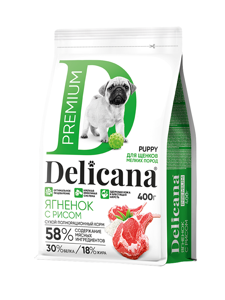 Delicana Ягненок с рисом для щенков 400г  фото, цены, купить