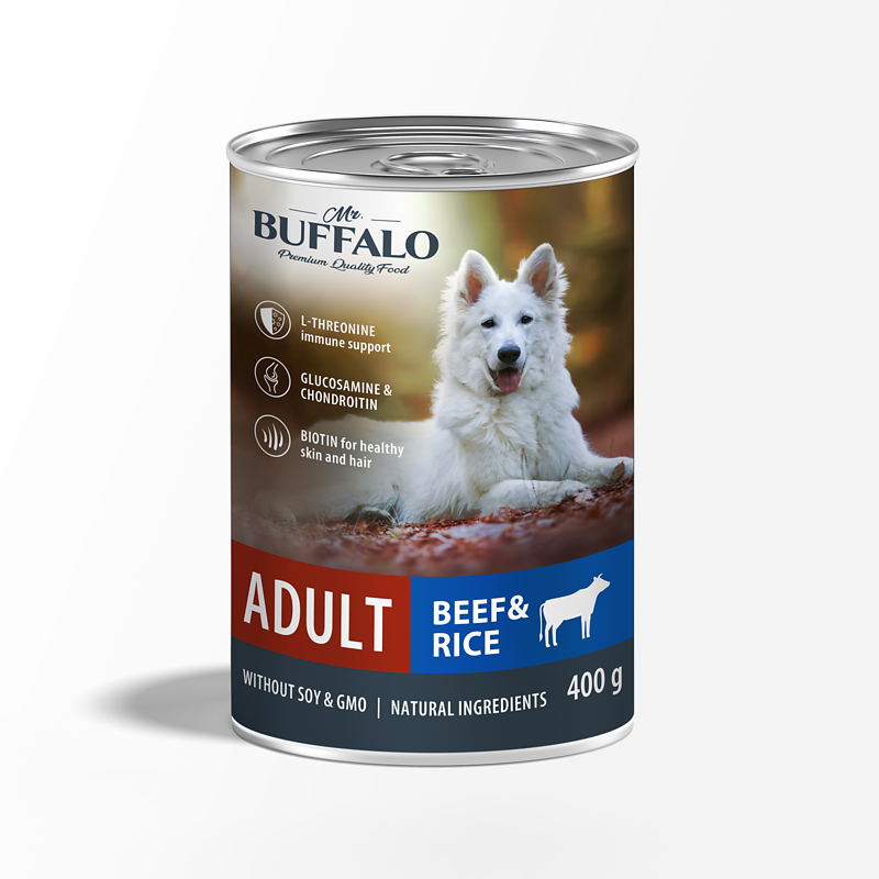 Mr.Buffalo консервы для  собак  Говядина/Рис 400г  фото, цены, купить