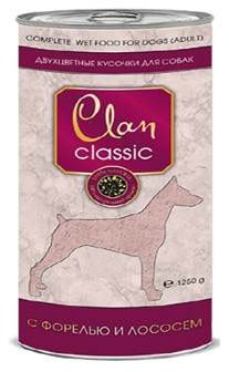 Clan CLASSIC консервы 1250г кусочки форели,лосося в соусе для собак фото, цены, купить