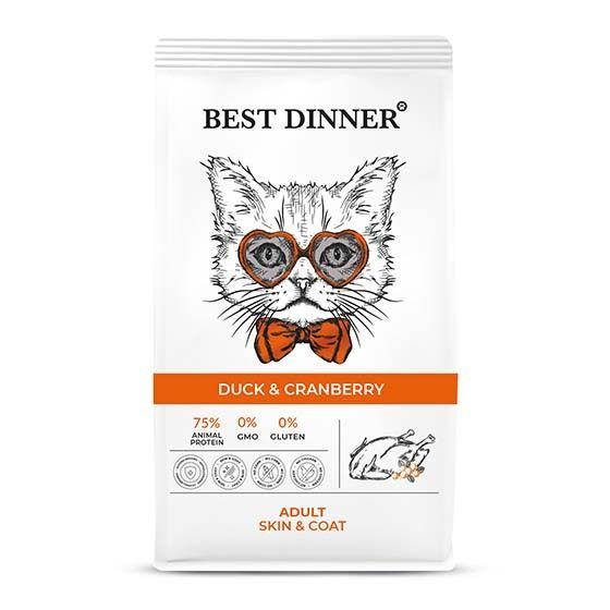 Best Dinner Adult Cat Duck & Cranberry с уткой и клюквой для уходаза кожей  и шерстью кошек 10 кг фото, цены, купить