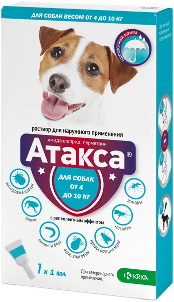 капли на холку от блох и клещей Атакса для собак 4-10кг (1пип*1мл) фото, цены, купить