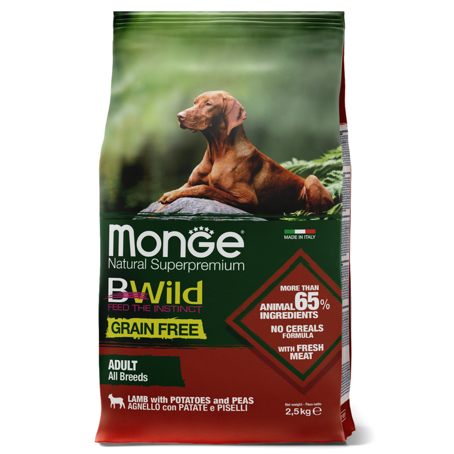 Monge BWild GRAIN FREE сухой для собак, из мяса Ягнёнок/Картофель 2,5 кг фото, цены, купить