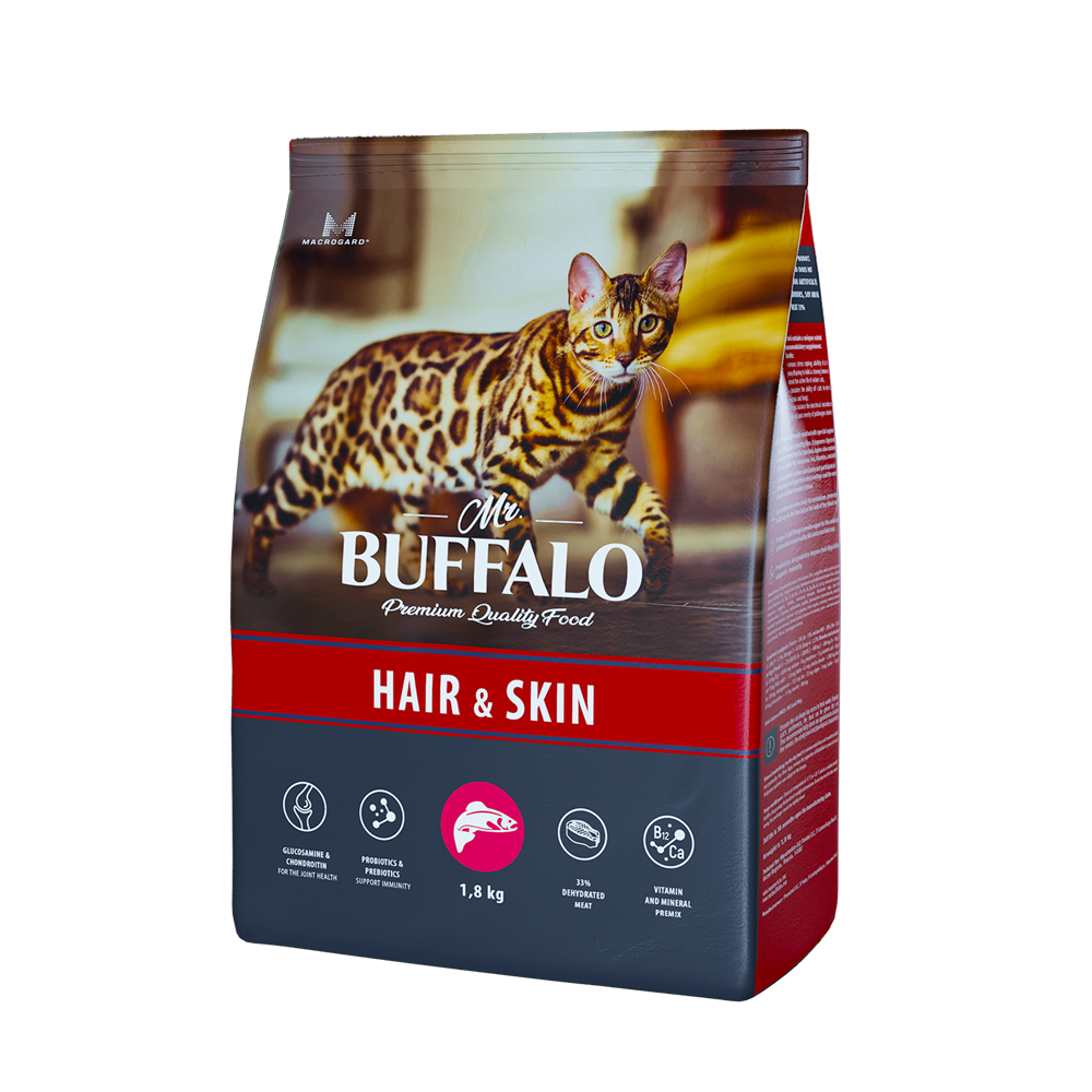 Mr.Buffalo ADULT HAIR & SKIN с лососем для красивой кожи и шерсти у кошек 1,8кг фото, цены, купить