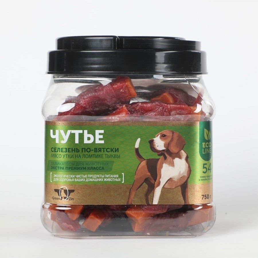 Лакомства Green Qzin ЧУТЬЁ СЕЛЕЗЕНЬ ПО-ВЯТСКИ, Мясо утки на ломтике тыквы 750г фото, цены, купить