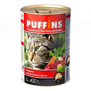 Puffins консервы 400гр с говядиной в желе для кошек  фото, цены, купить