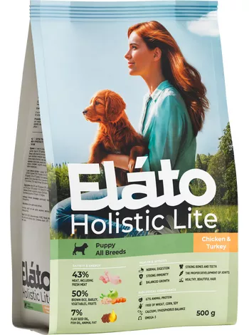 Elato Holistic Lite для щенков с курицей и индейкой 500г фото, цены, купить