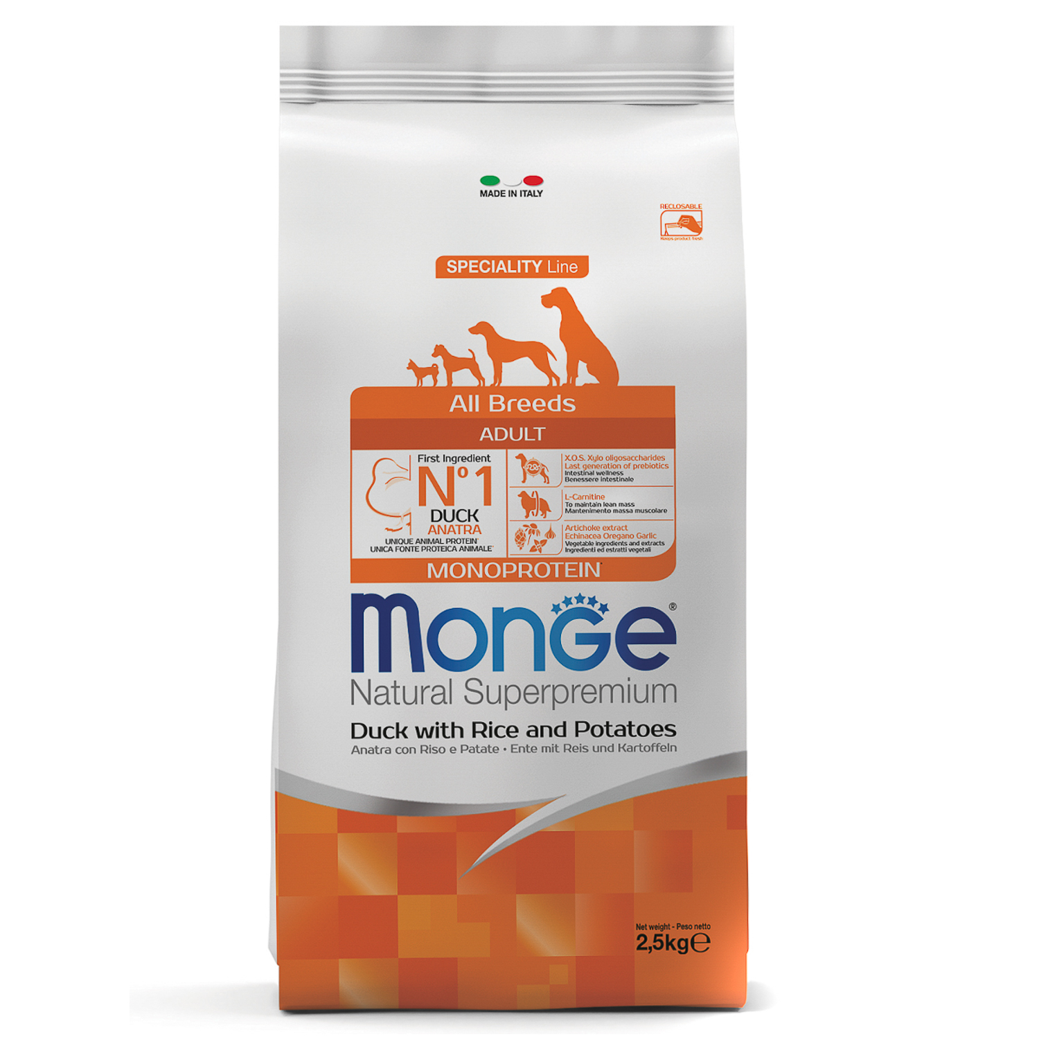 Monge Speciality Line Monoprotein сухой для взрослых собак всех пород Утка/Рис 2,5кг фото, цены, купить