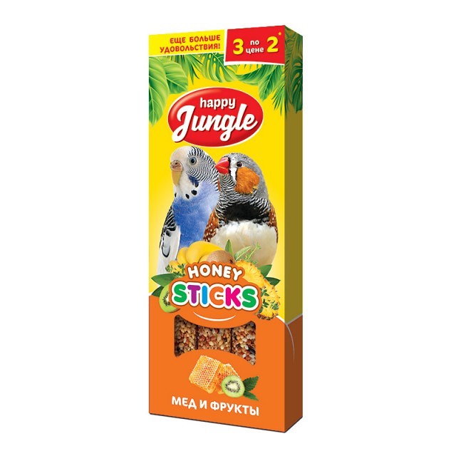 Happy Jungle лакомства для птиц Мёд и Фрукты 3палочки 90г фото, цены, купить