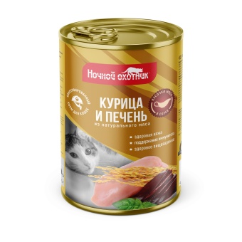 Ночной Охотник консервы 415г курица, печень в соусе для кошек фото, цены, купить