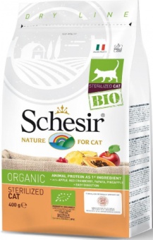 SCHESIR Organic Sterilized Яблоко,Брусника,Папайя,Ананас 400г для стерилизованных кошек фото, цены, купить