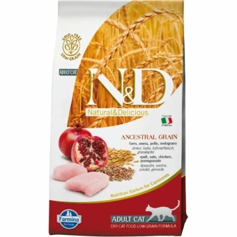 Farmina N&D LowGrain ADULT Chicken&Pomegranate низкозерновой курица, гранат для кошек 1,5кг фото, цены, купить