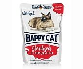 Happy Cat Паучи Соус говядина кусочки для стерилизованных кошек 100г фото, цены, купить