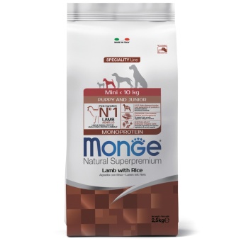 Monge Speciality Line Monoprotein сухой для взрослых собак мелких пород Ягнёнок/Рис 2,5кг фото, цены, купить