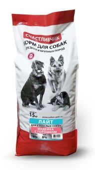 Счастливчик "Лайт" для собак, индейка с горошком 15кг фото, цены, купить