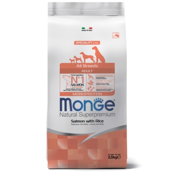 Monge Speciality Line Monoprotein сухой для взрослых собак всех пород Лосось/Рис 2,5кг фото, цены, купить