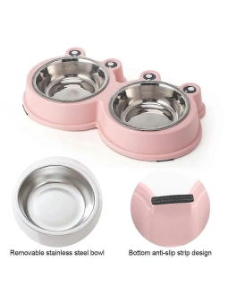 Подставка двойная с металлическими мисками "Лягушка" 2*150мл Розовый фото, цены, купить