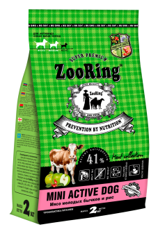 ZooRing Mini Active Dog  Мясо молодых бычков, рис для собак мини пород 2кг фото, цены, купить