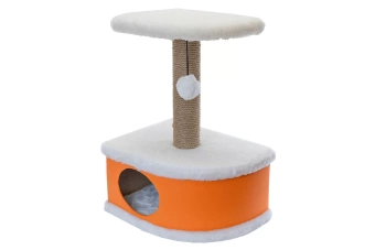 Домик-когтеточка угловой КОНФЕТТИ 49*37*h70см (иск.мех, экокожа, джут) оранжевый для кошек